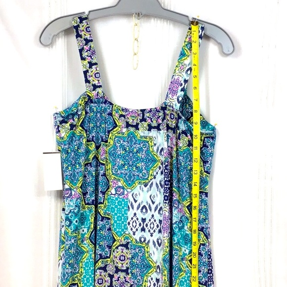 NWT 🐠 ALLISON BRITTNEY Blue Multi Umpire Twist Wide Shoulder Tank Top Popover - Picture 6 of 12